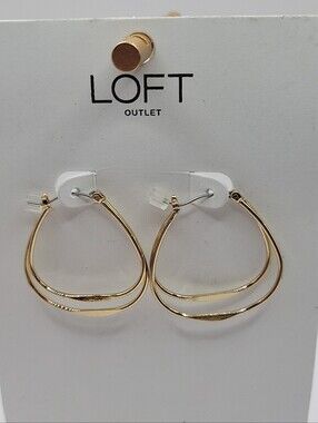 LOFT  Nwt Shiny Gold Layered Teardrop Hoop Earrings.